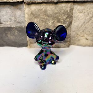 Vtg Fenton Mouse Blue Cobalt Carnival Purple Iridescent Figurine Limited Edition